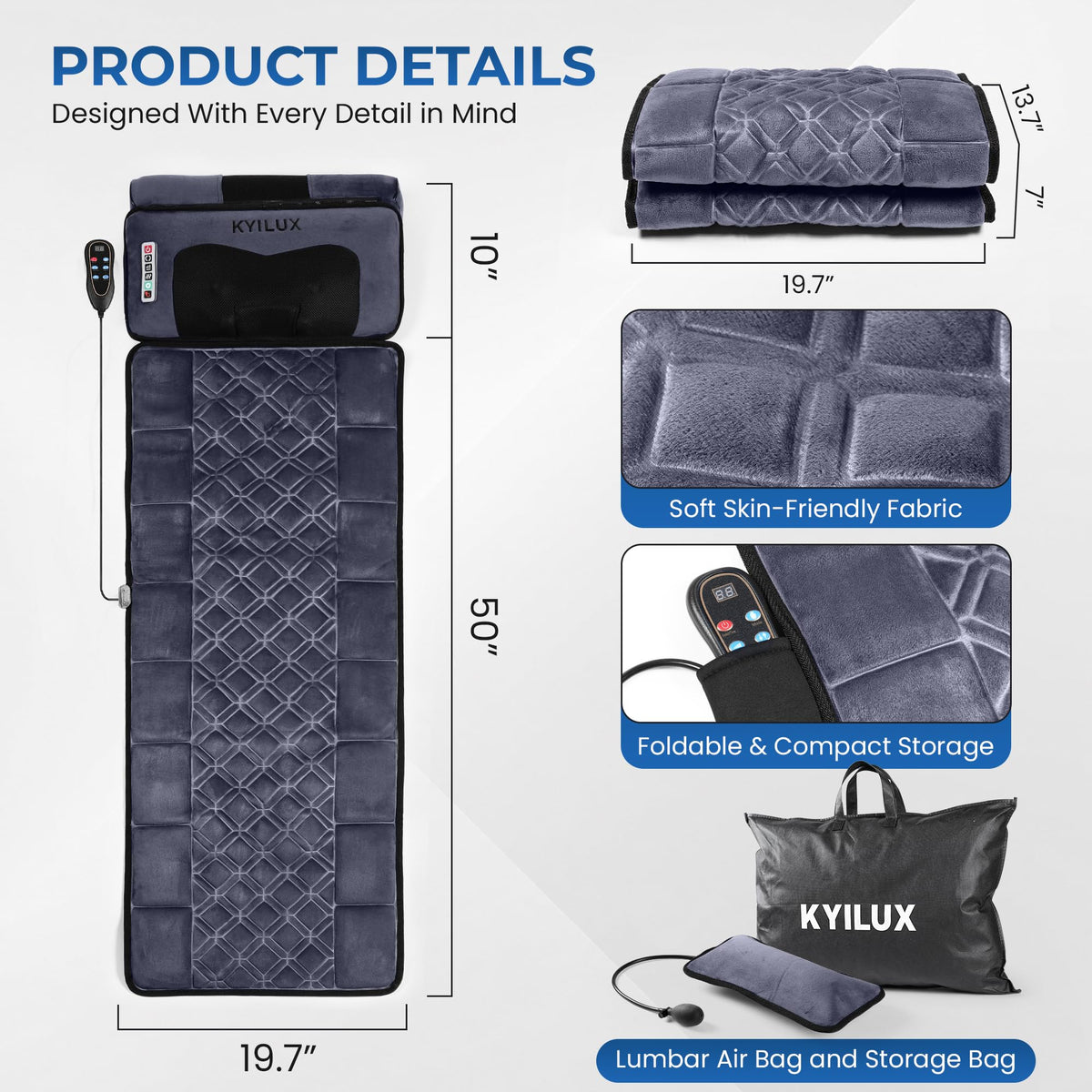 Vibration Massage Mat with Heat and Detachable Neck Massager D71324