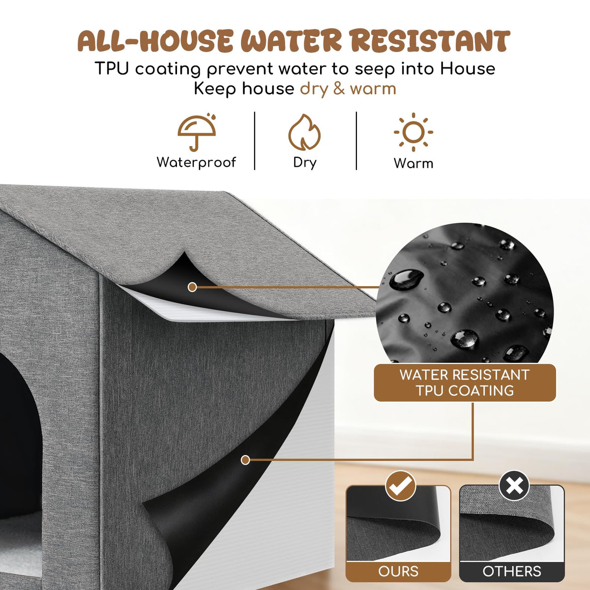 Weatherproof Insulated Outdoor Cat House with Door Curtain and Warm Cushion T823424