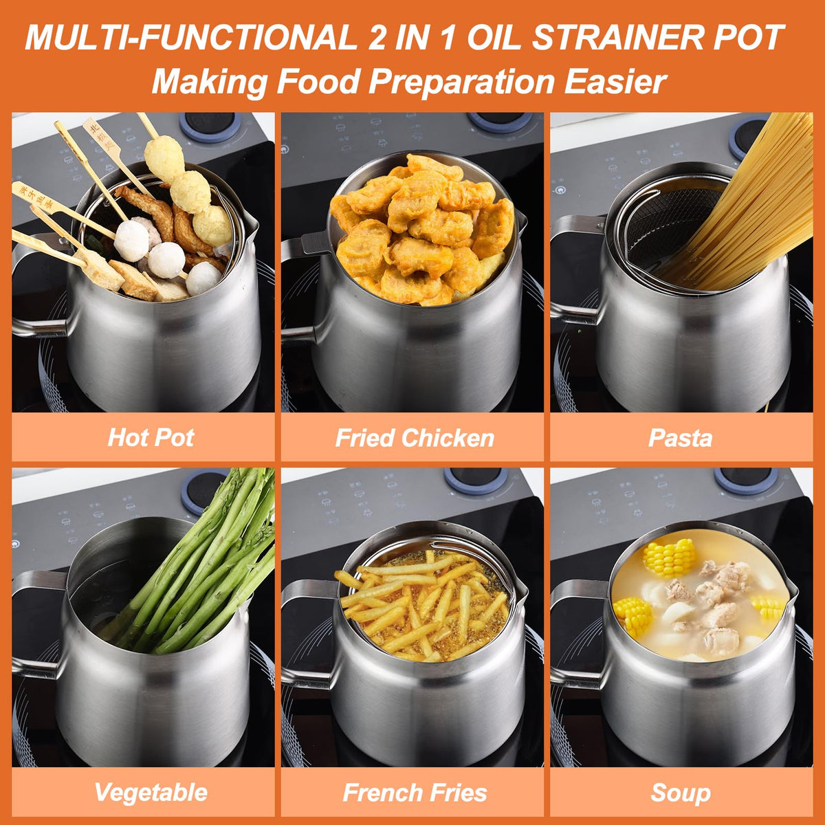 304 Stainless Steel Deep Fryer with Basket X58318