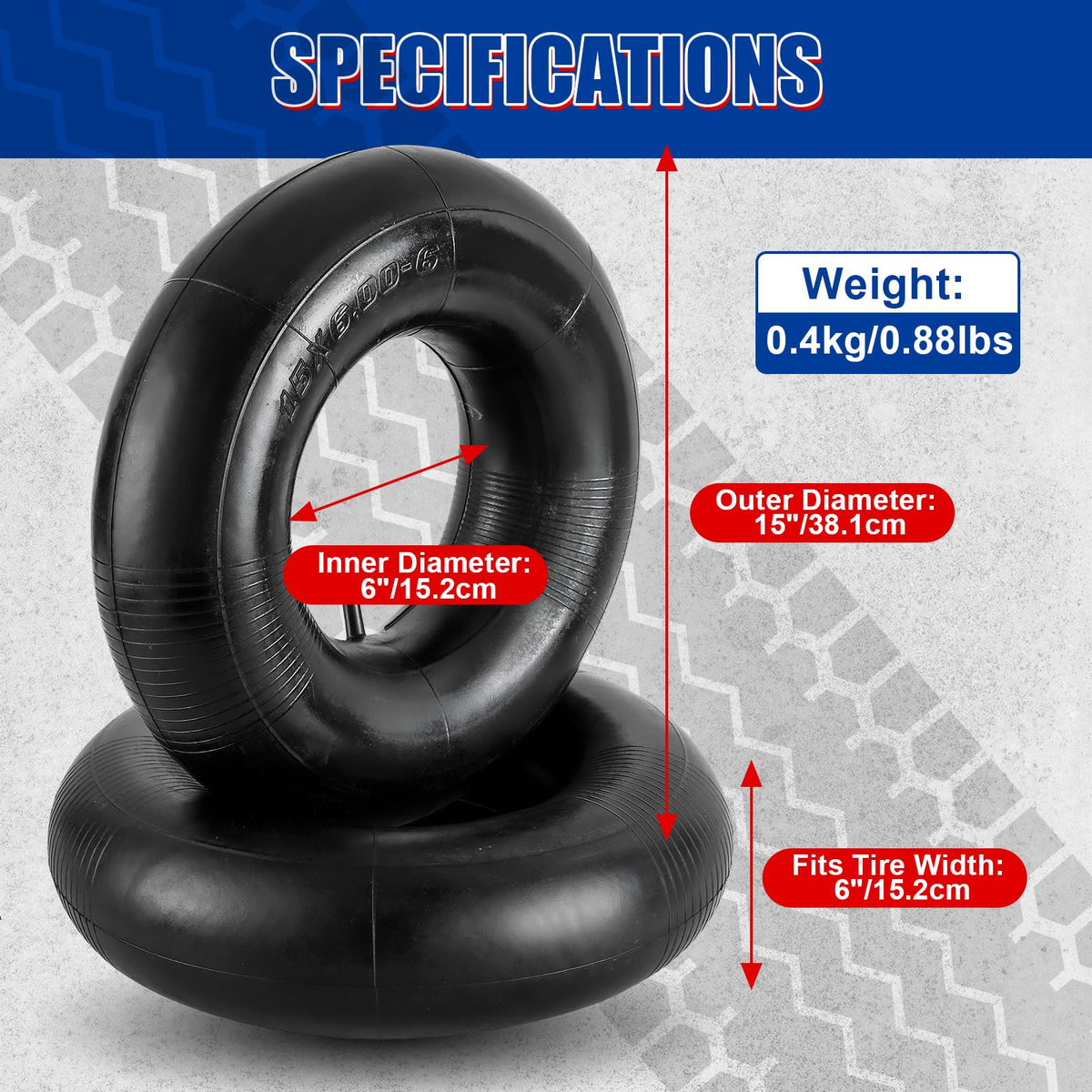 2 Pack 15 x 6.00-6 Inner Tubes Set O6198
