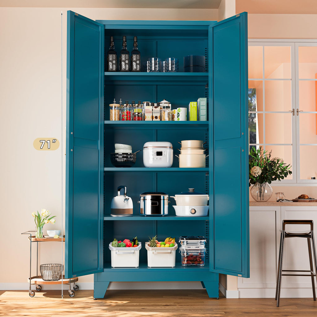 71'' Peacock Blue Metal Storage Cabinet with 4 Adjustable Shelves Y374755