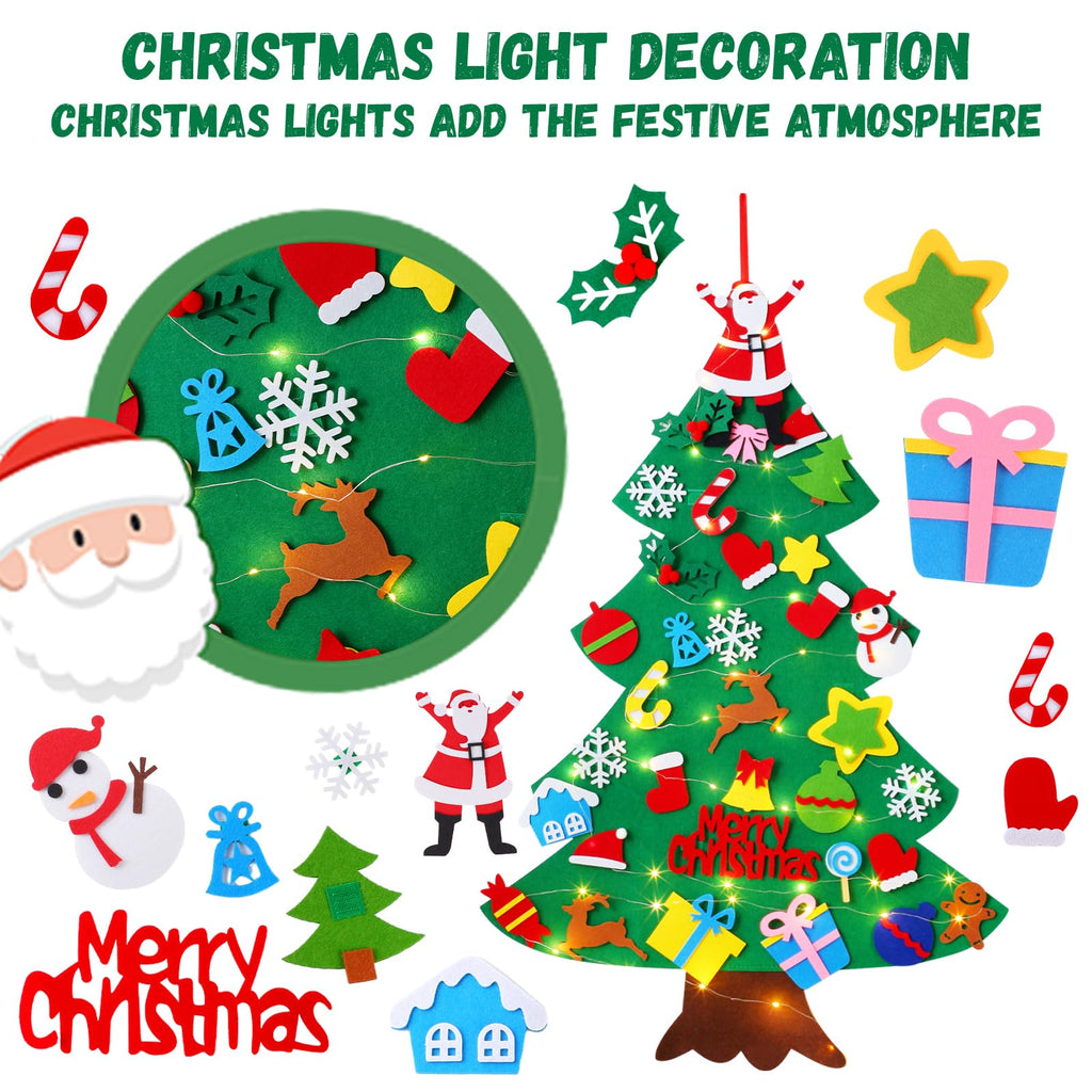 Felt Christmas Tree for Toddlers, 3.2ft Wall Hanging DIY Xmas Decorations with String Light Y219698