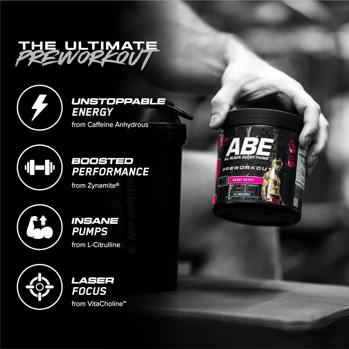 Black Pre-Workout Powder 350mg Caffeine 30 Servings E51610