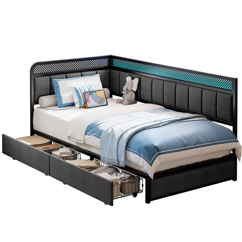 Twin Corner Bed Frame with Upholstered Guardrail S5067