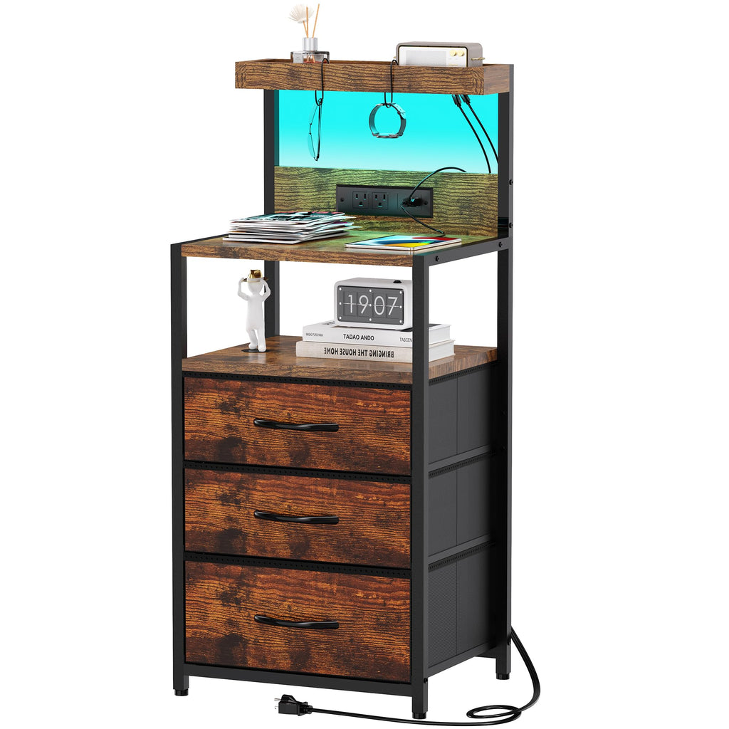 Nightstand with Charging Station, 3 Fabric Drawers H99459