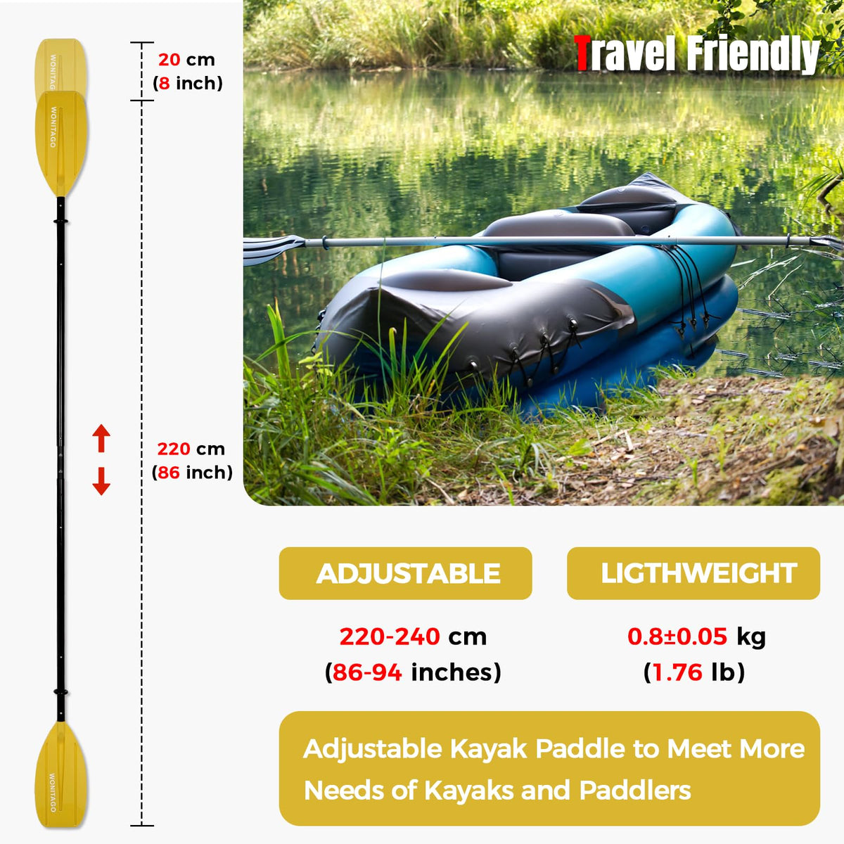 Adjustable Portable 5-Piece Kayak Paddle T883374