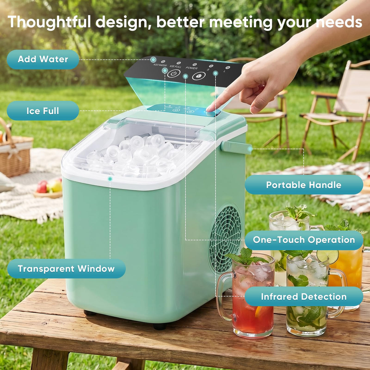 Countertop Ice Maker with Basket and Scoop, 26lbs Daily R7293