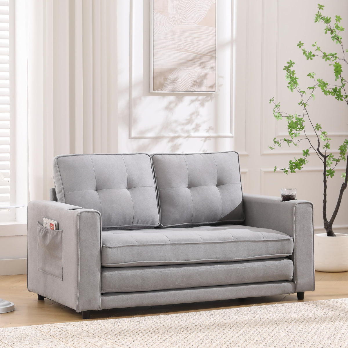 Light Gray Convertible Futon Sofa Bed G68385