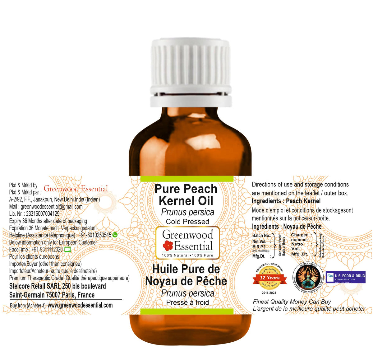 Cold Pressed Peach Kernel Oil 30ml D904