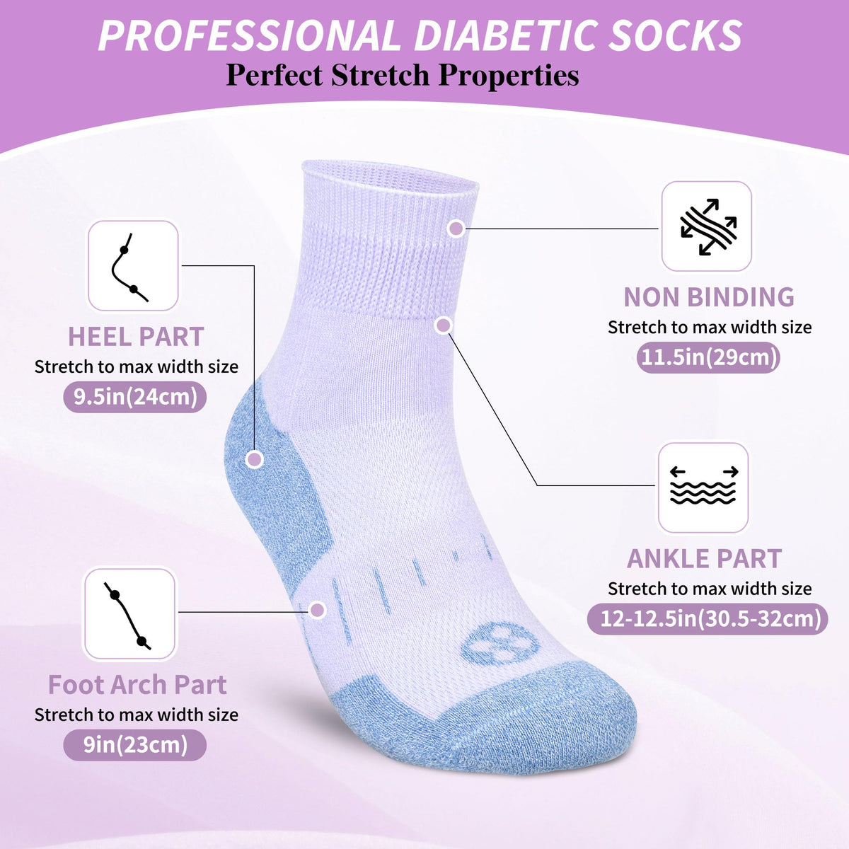 6 Pairs Wide Bamboo Viscose Non Binding Socks E749