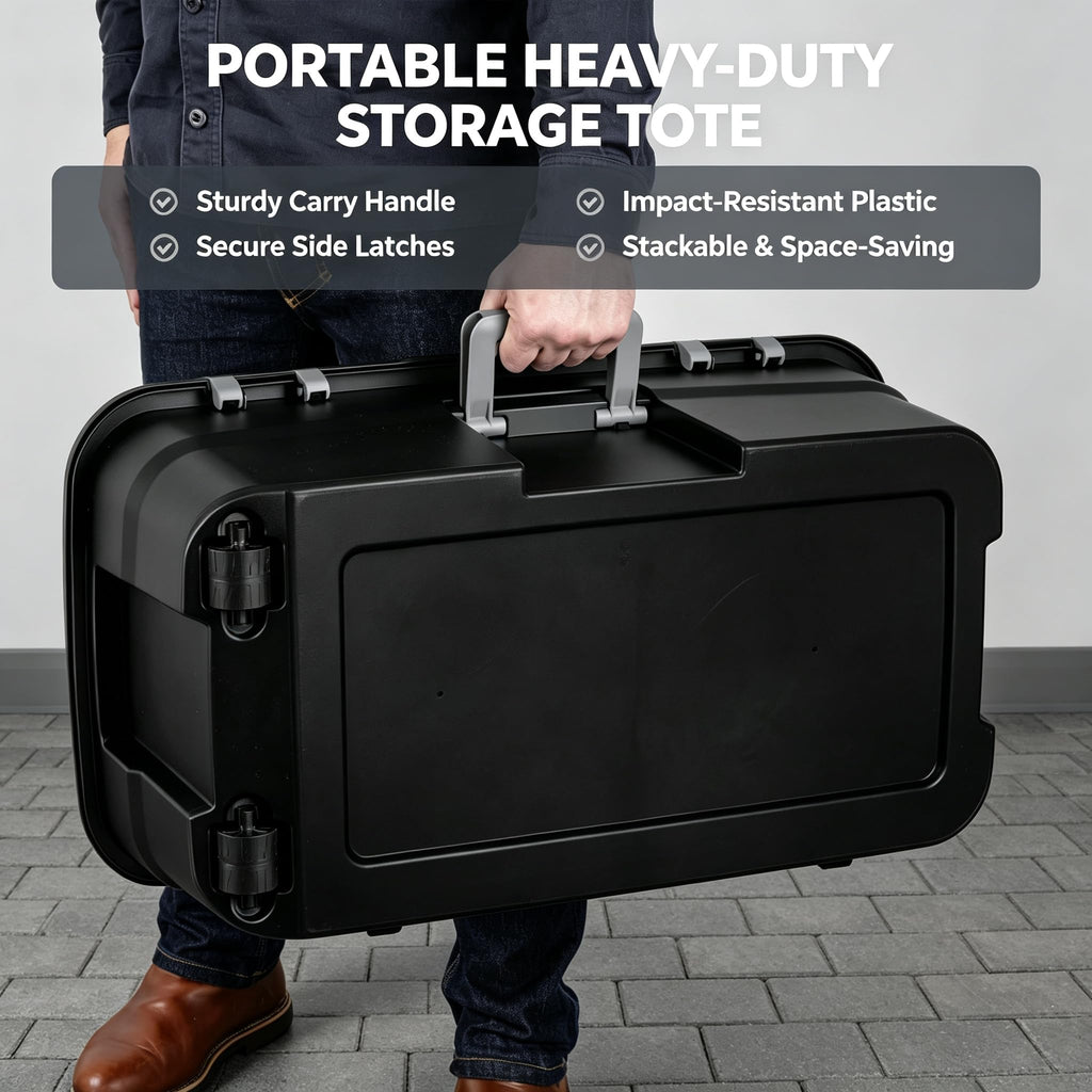 Black 22 Gallon Wheeled Plastic Storage Trunk T130