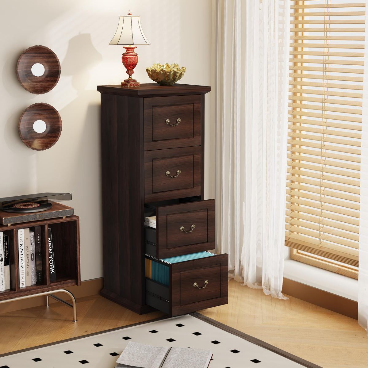 4 Drawer Dark Walnut File Cabinet T8304