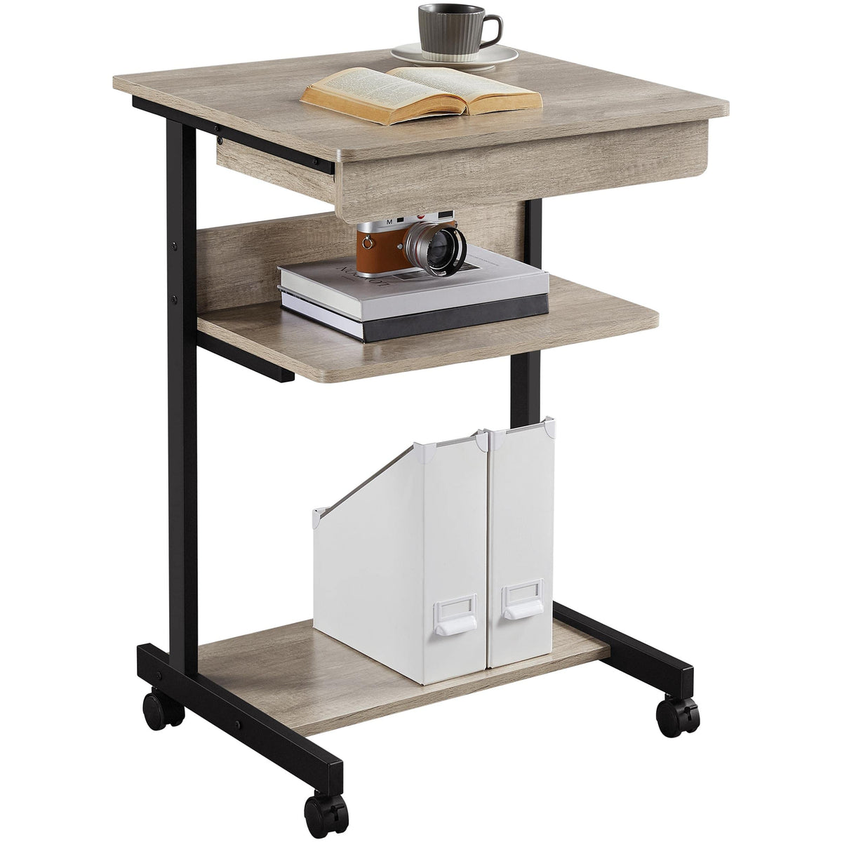 Gray 3-Tier Rolling Cart with Drawer O9923