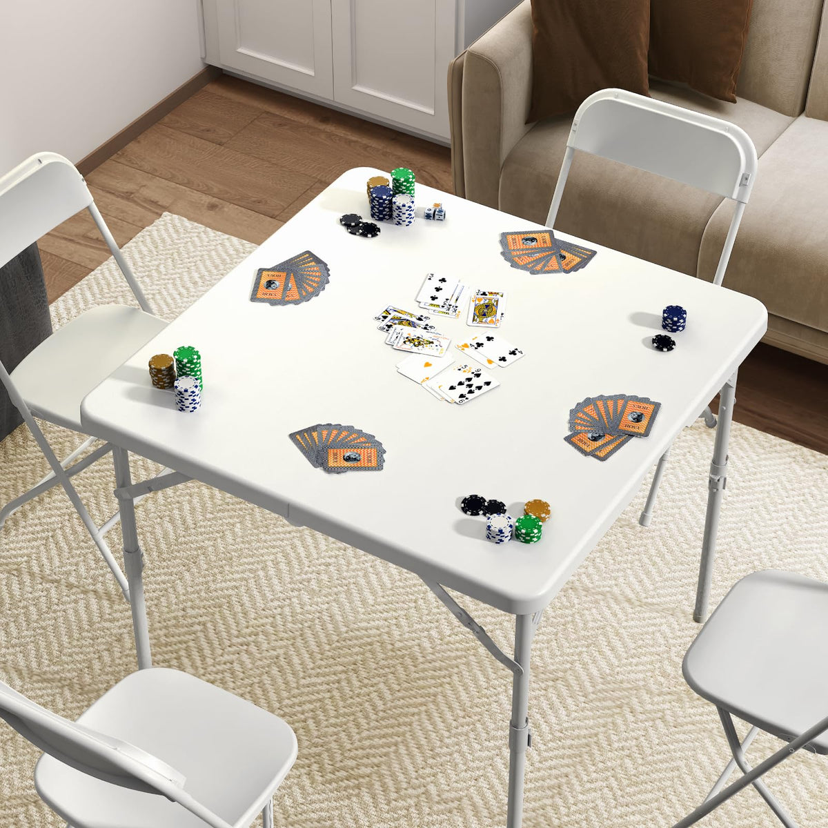 34" White Square Folding Plastic Table with Carrying Handle X7925