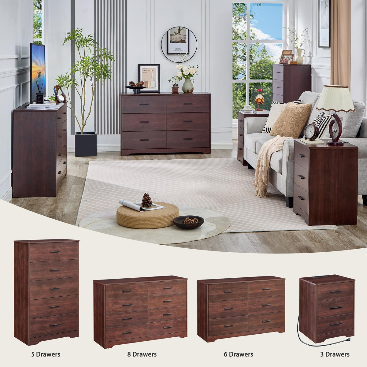 Cherry Wood 3 Drawer Dresser U7663