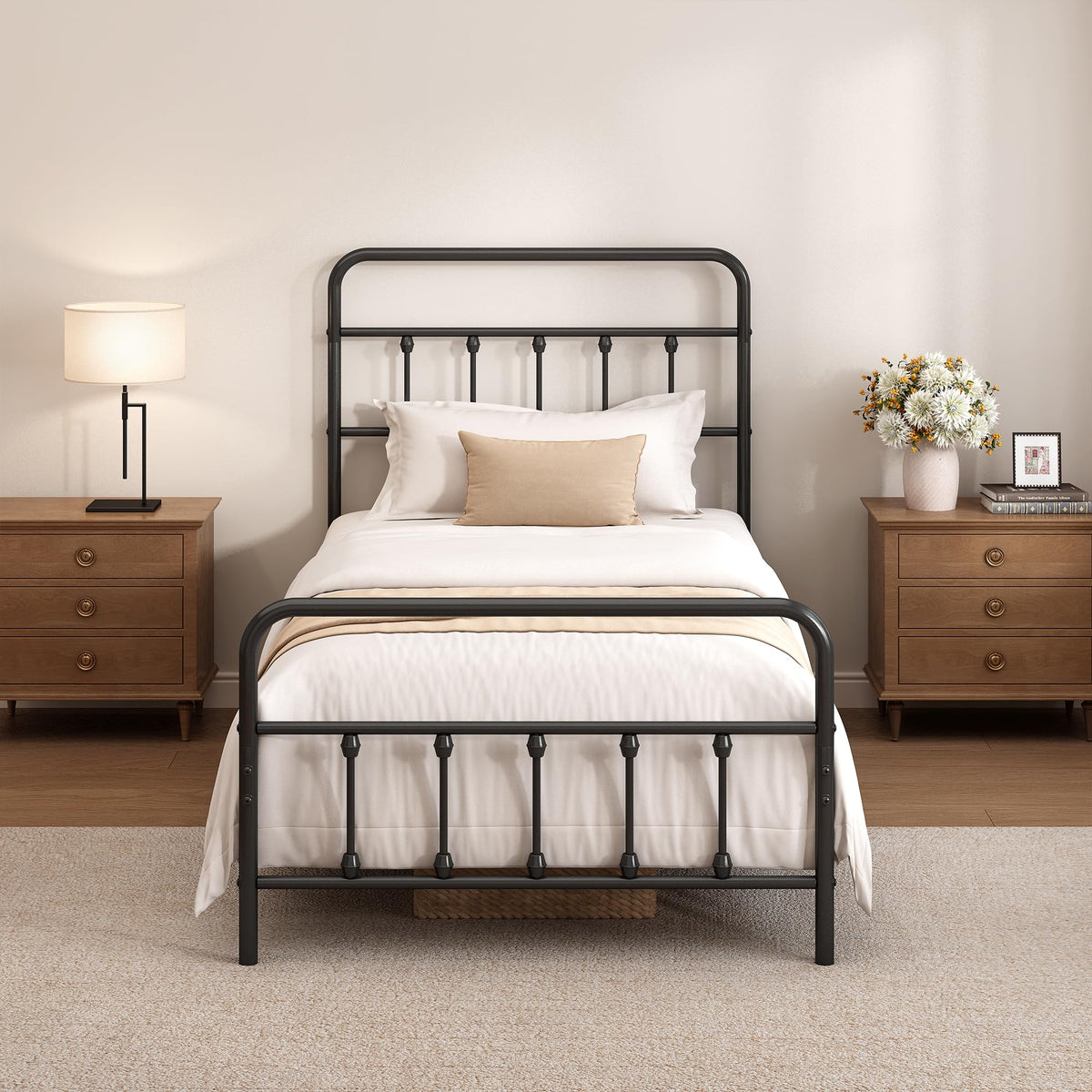 Twin Size Metal Bed Frame with Headboard and Footboard G971629