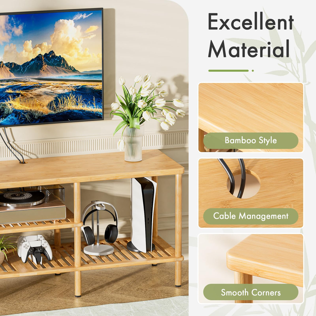 Bamboo 3 Tier TV Stand for 60 65 Inch TV J3367