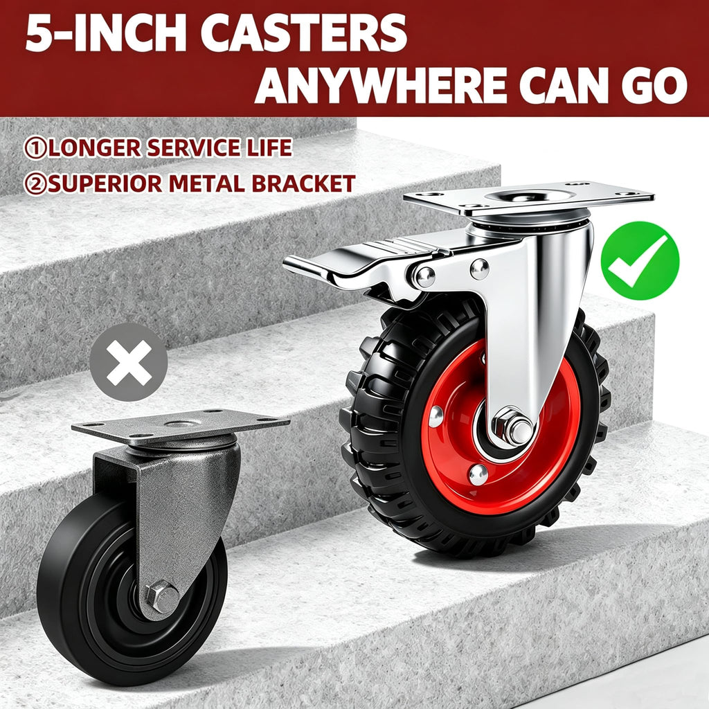 5 Inch Heavy Duty Casters Set of 4 Dual Locking Rubber Swivel Plate O308165