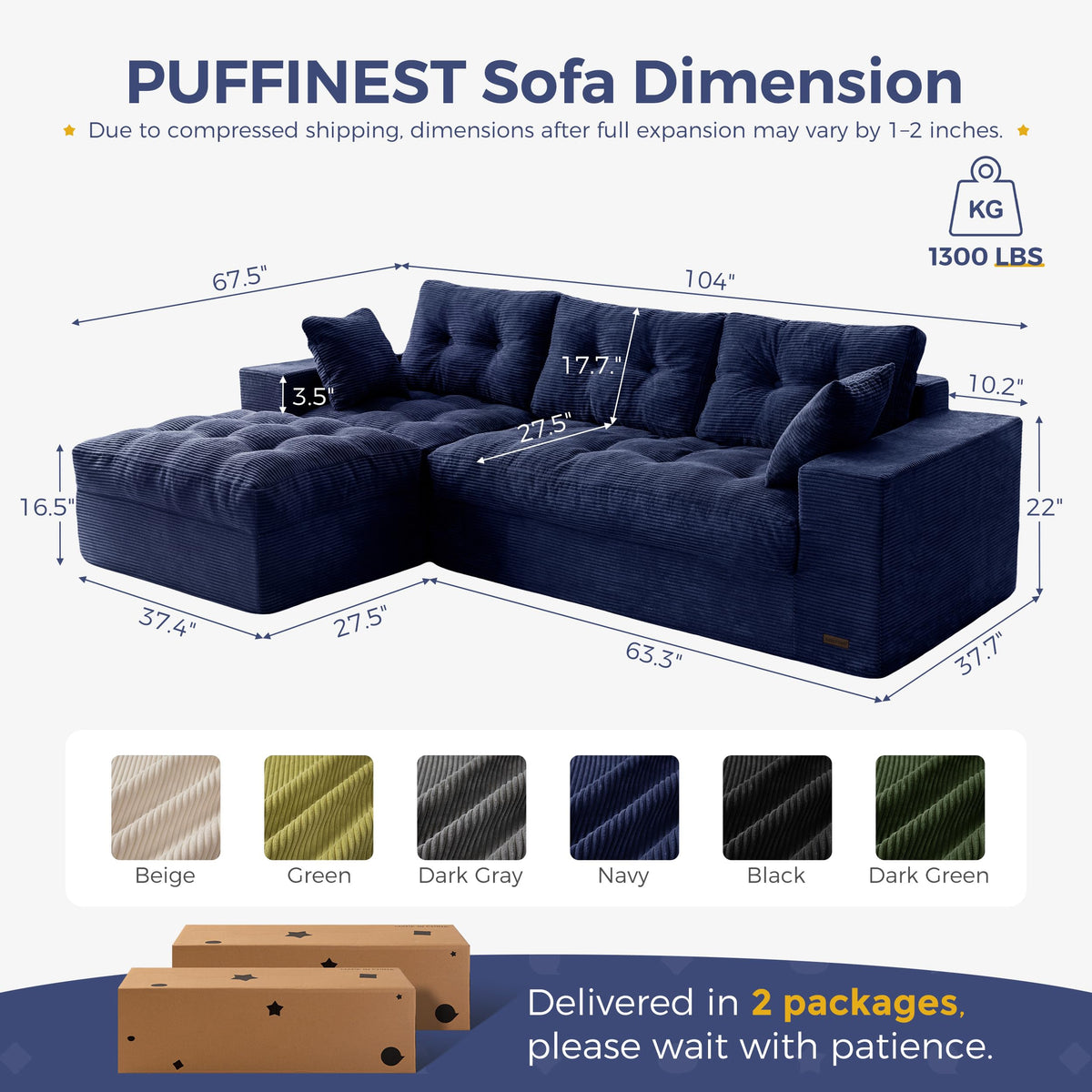 104-Inch L-Shaped Couch with Ottoman A304270