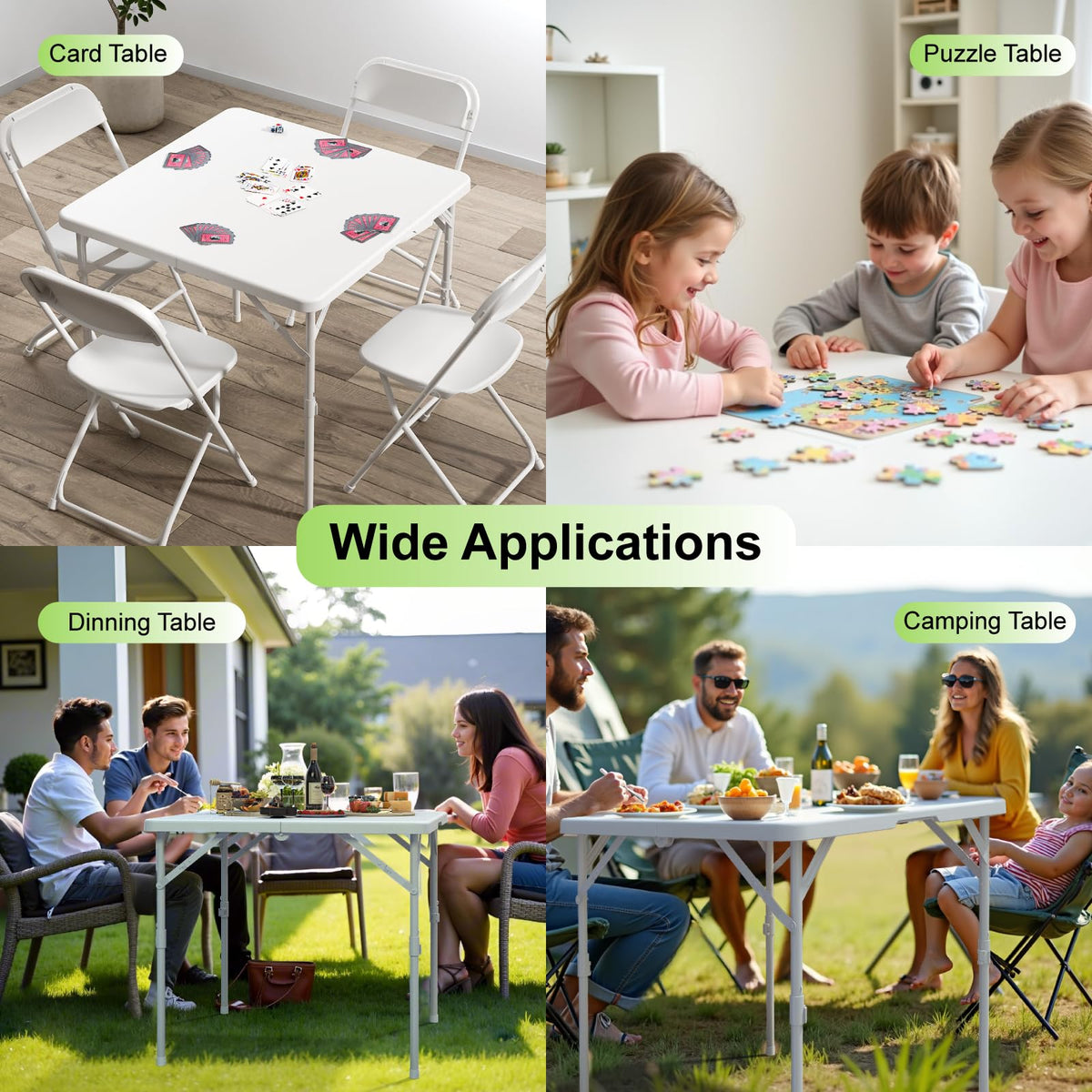 34" White Square Folding Plastic Table with Carrying Handle X7925