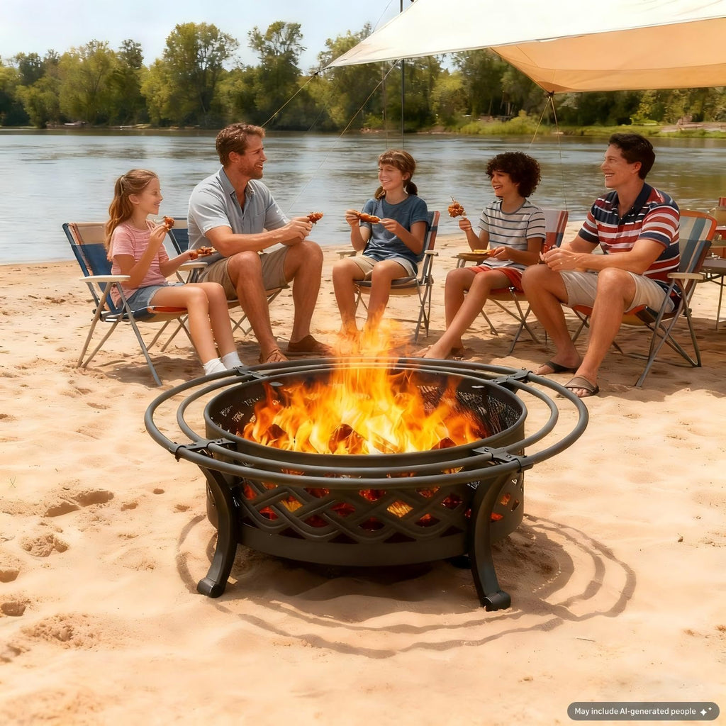 36 Inch Outdoor Fire Pit with Spark Screen Black A457