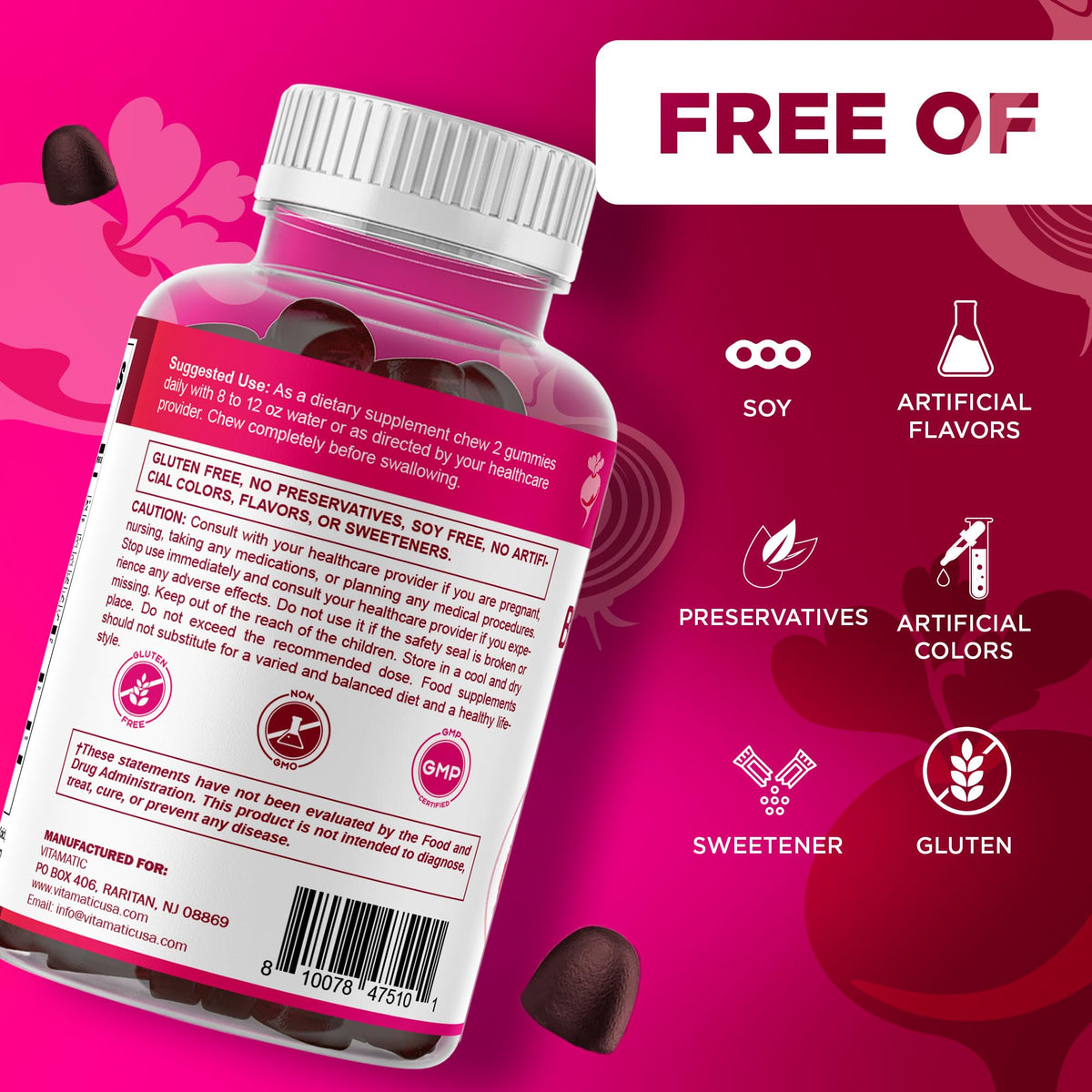Beet Root Gummies with B6, B12, Grape Seed, Pomegranate & Nicotinamide 60 Count N4331