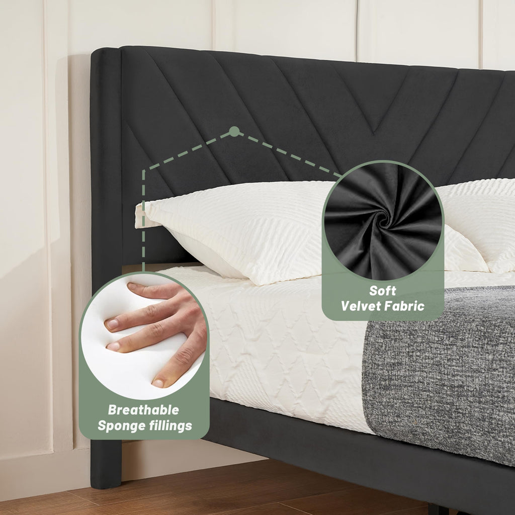 Queen Size Velvet Platform Bed Frame with Headboard L359689