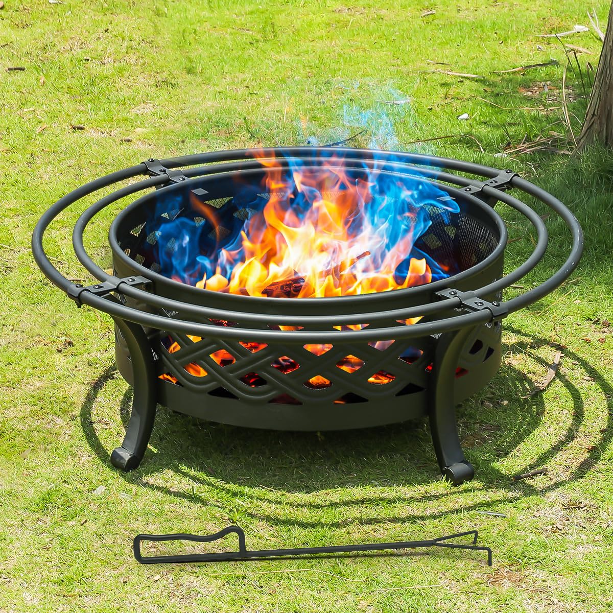 36 Inch Outdoor Fire Pit with Spark Screen Black A457