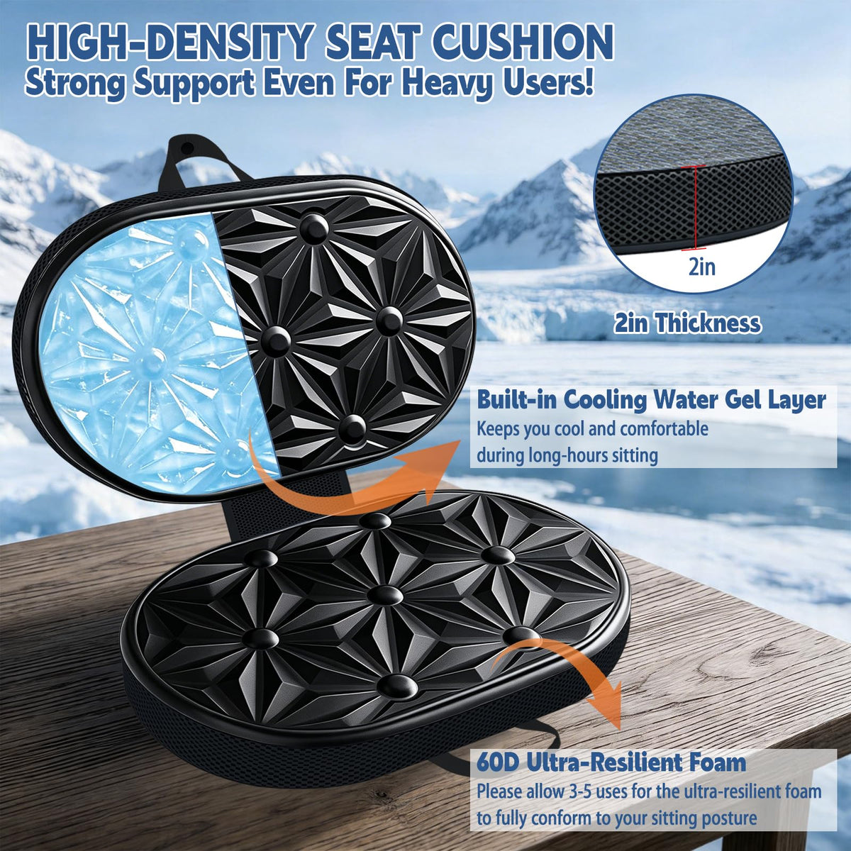 Foldable Cooling Gel Memory Foam Seat Cushion I6918