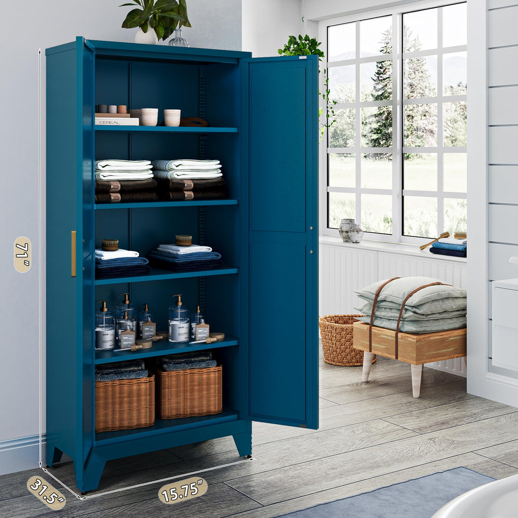 71'' Peacock Blue Metal Storage Cabinet with 4 Adjustable Shelves Y374755