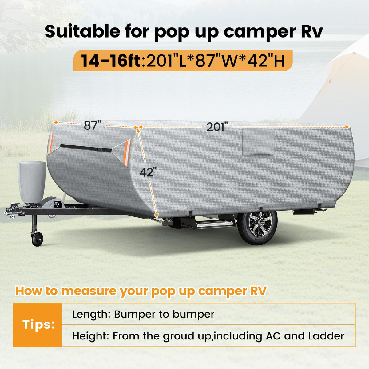 7 Layers Ripstop Waterproof Pop Up Camper Cover Fits 14' - 16' Trailers O588115