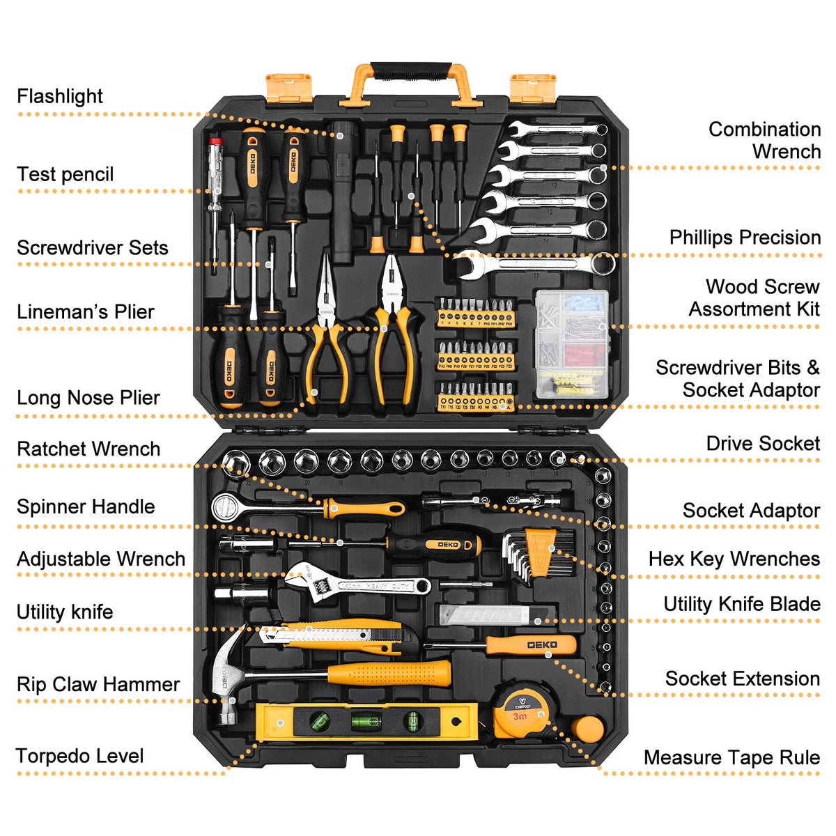208 Piece General Household Hand Tool Kit with Toolbox Storage Case Z294140