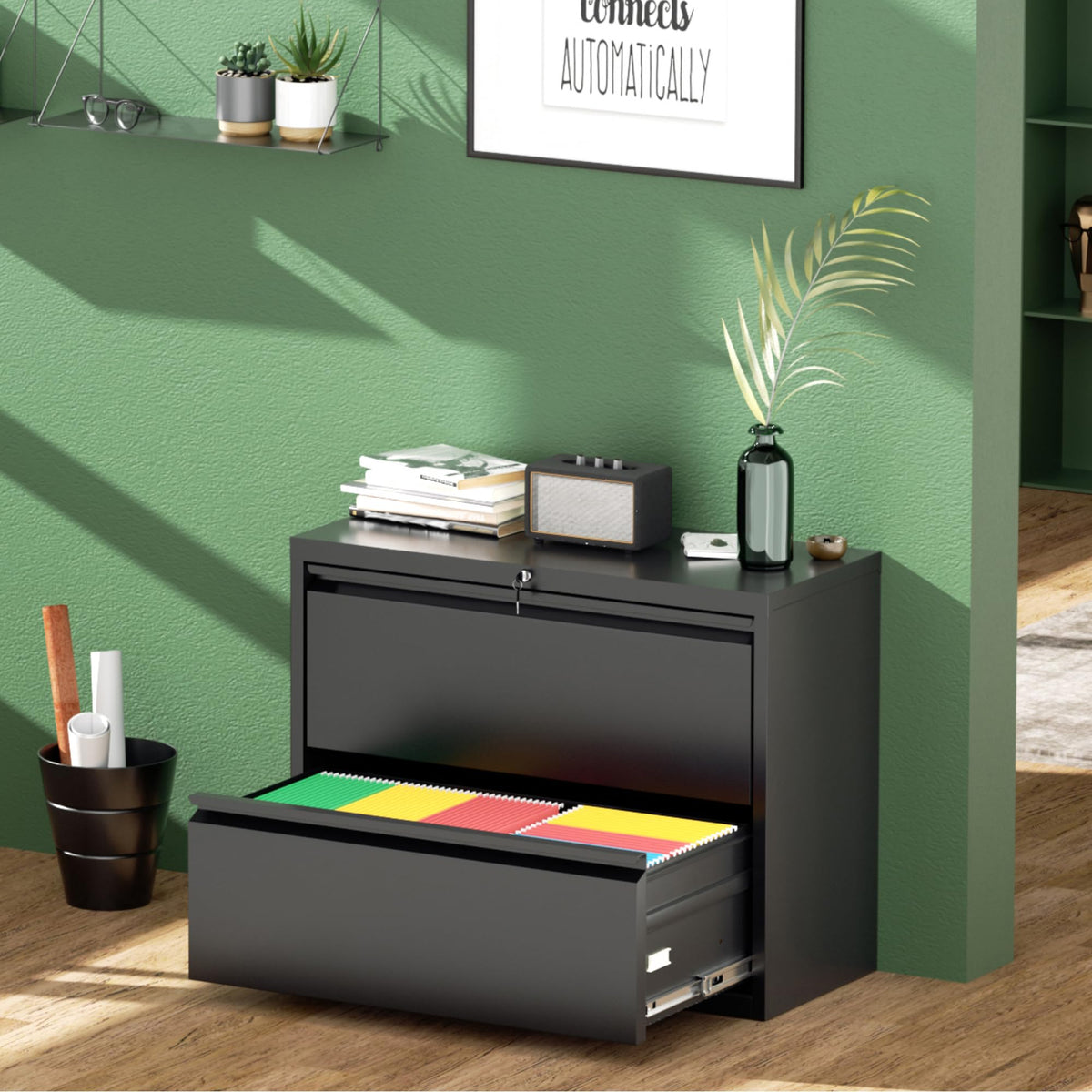 Black 2 Drawer Metal File Cabinet with Lock O7879