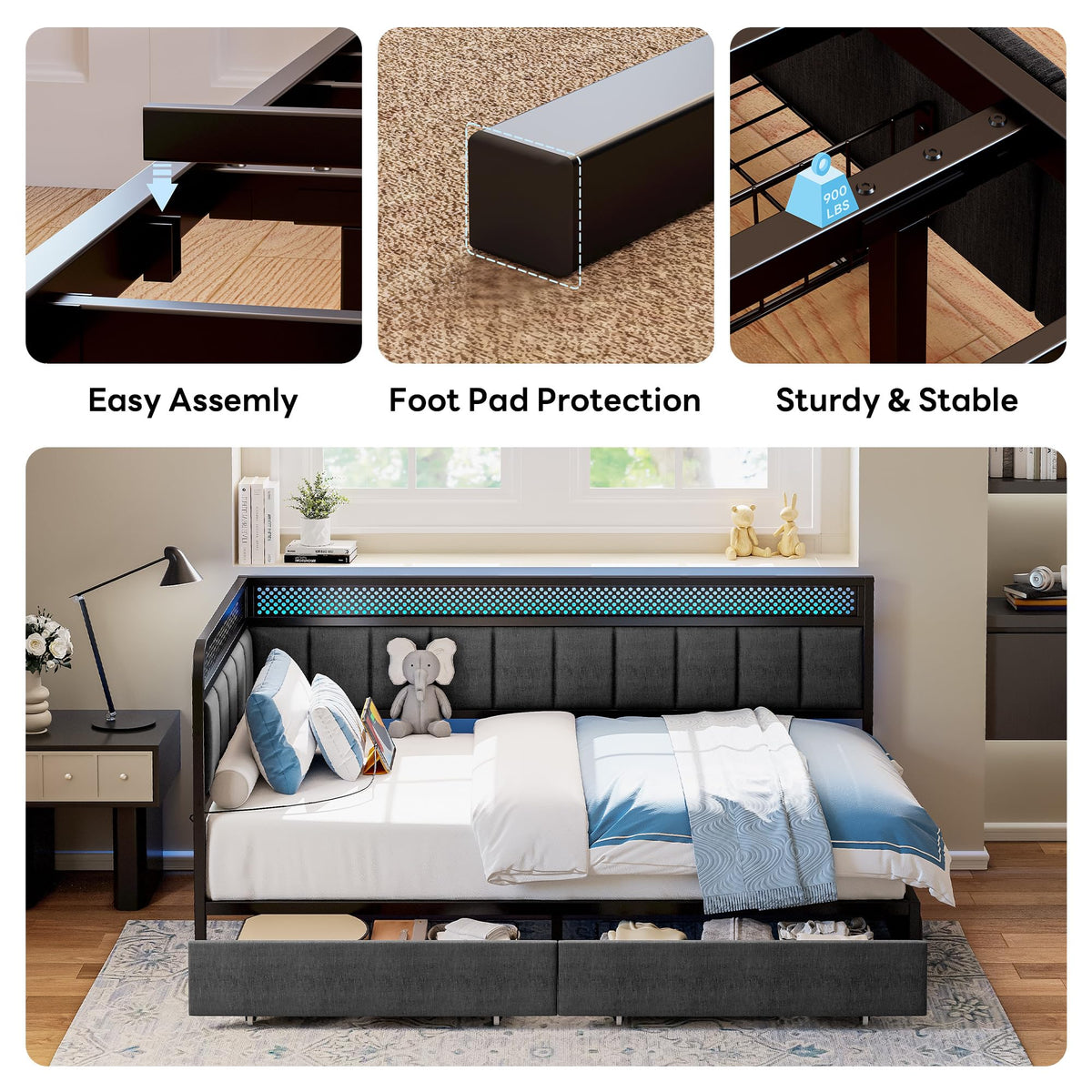 Twin Corner Bed Frame with Upholstered Guardrail S5067