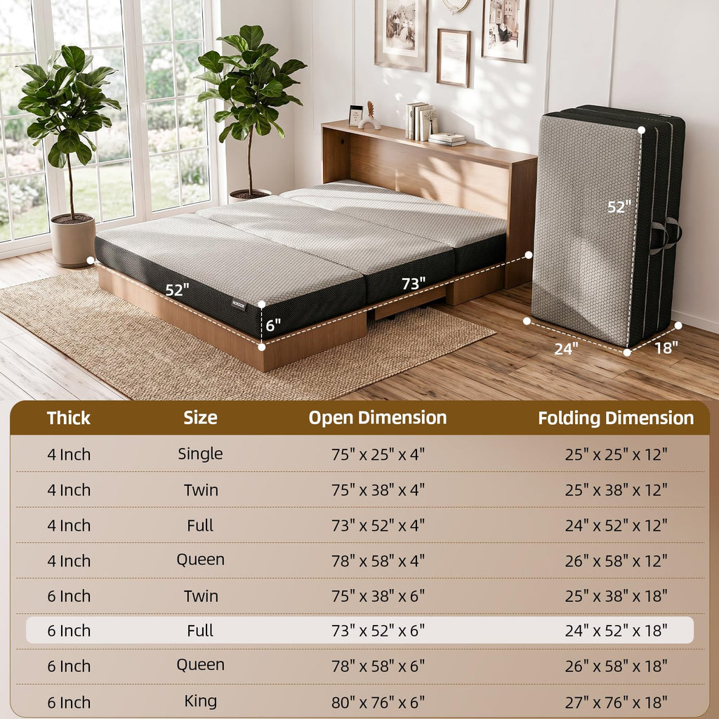 Memory Foam Trifold Mattress Full Size 6 Inch Grey P3011
