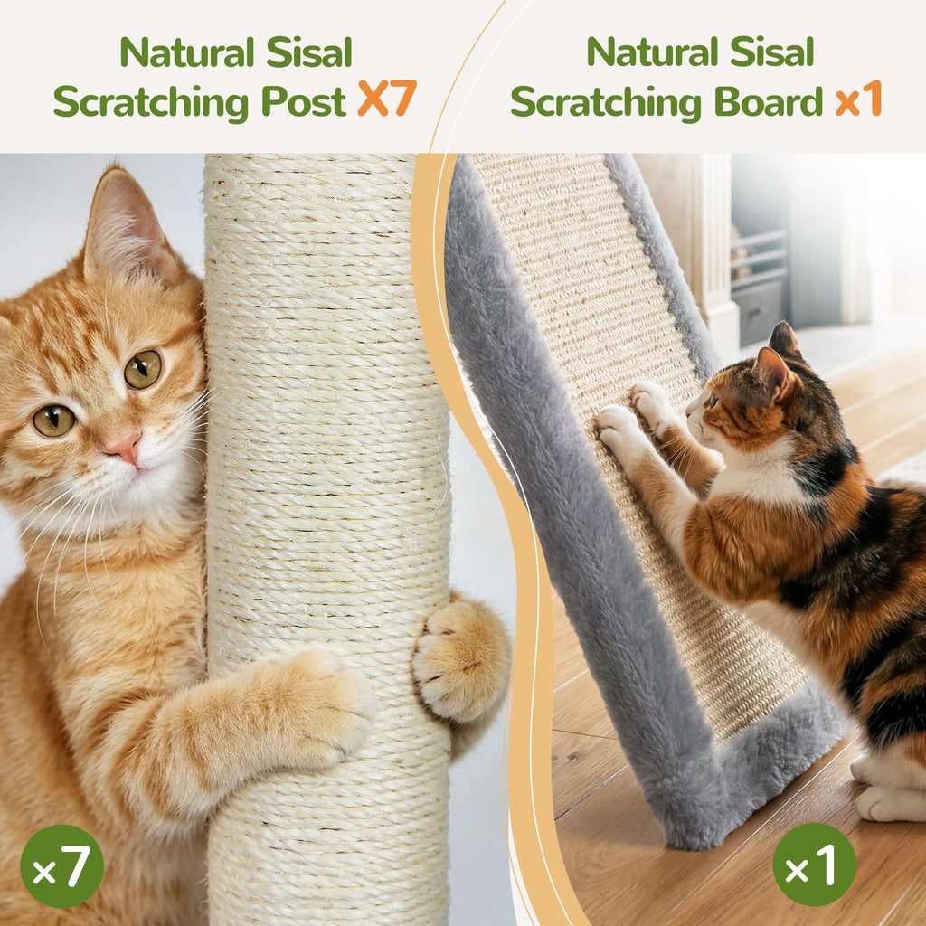 70 Inch Light Grey Cat Tree with Scratching Post B805