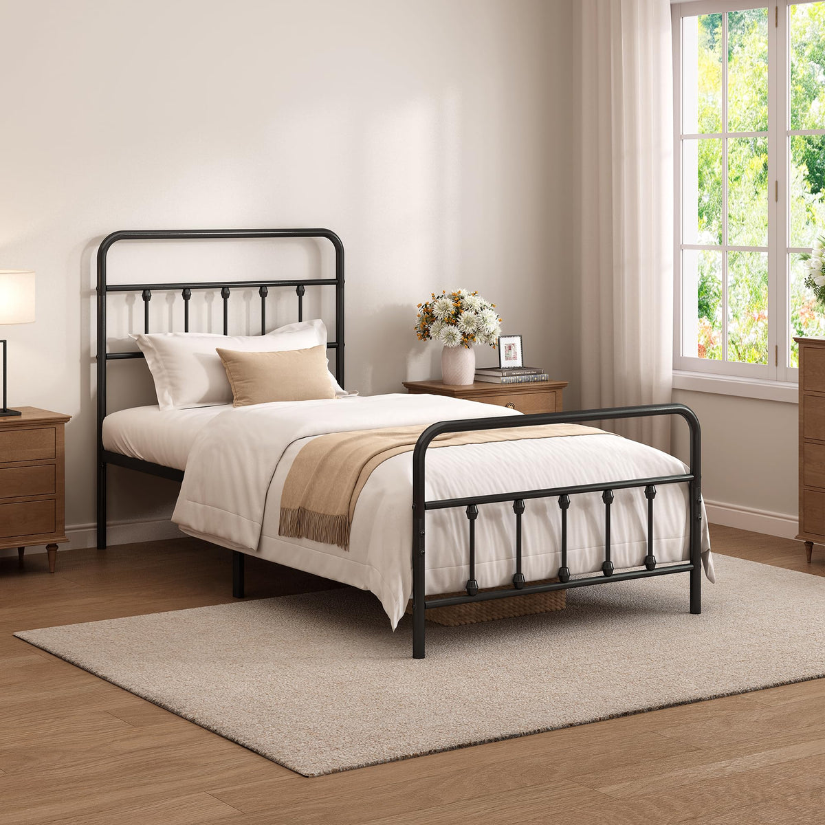 Twin Size Metal Bed Frame with Headboard and Footboard G971629