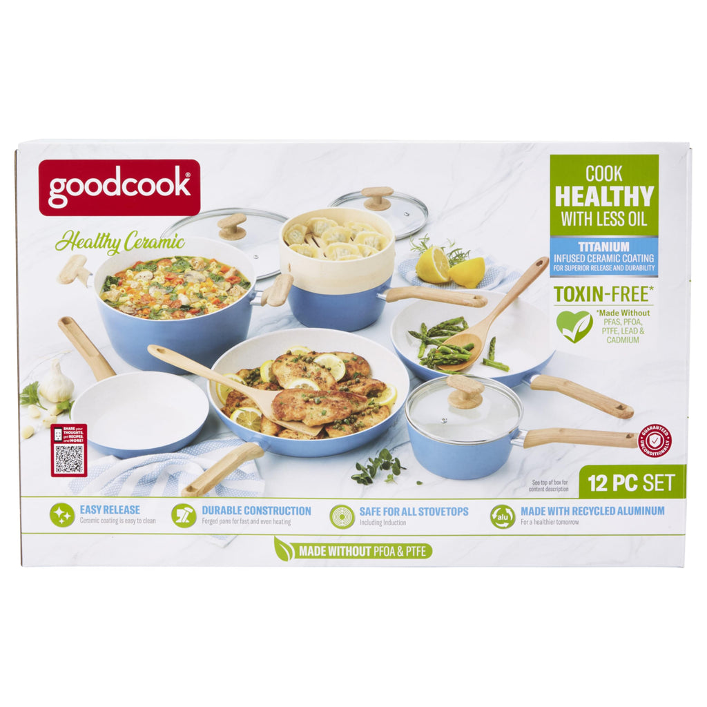 12-Piece Light Blue Ceramic Titanium-Infused Nonstick Cookware Set W902255
