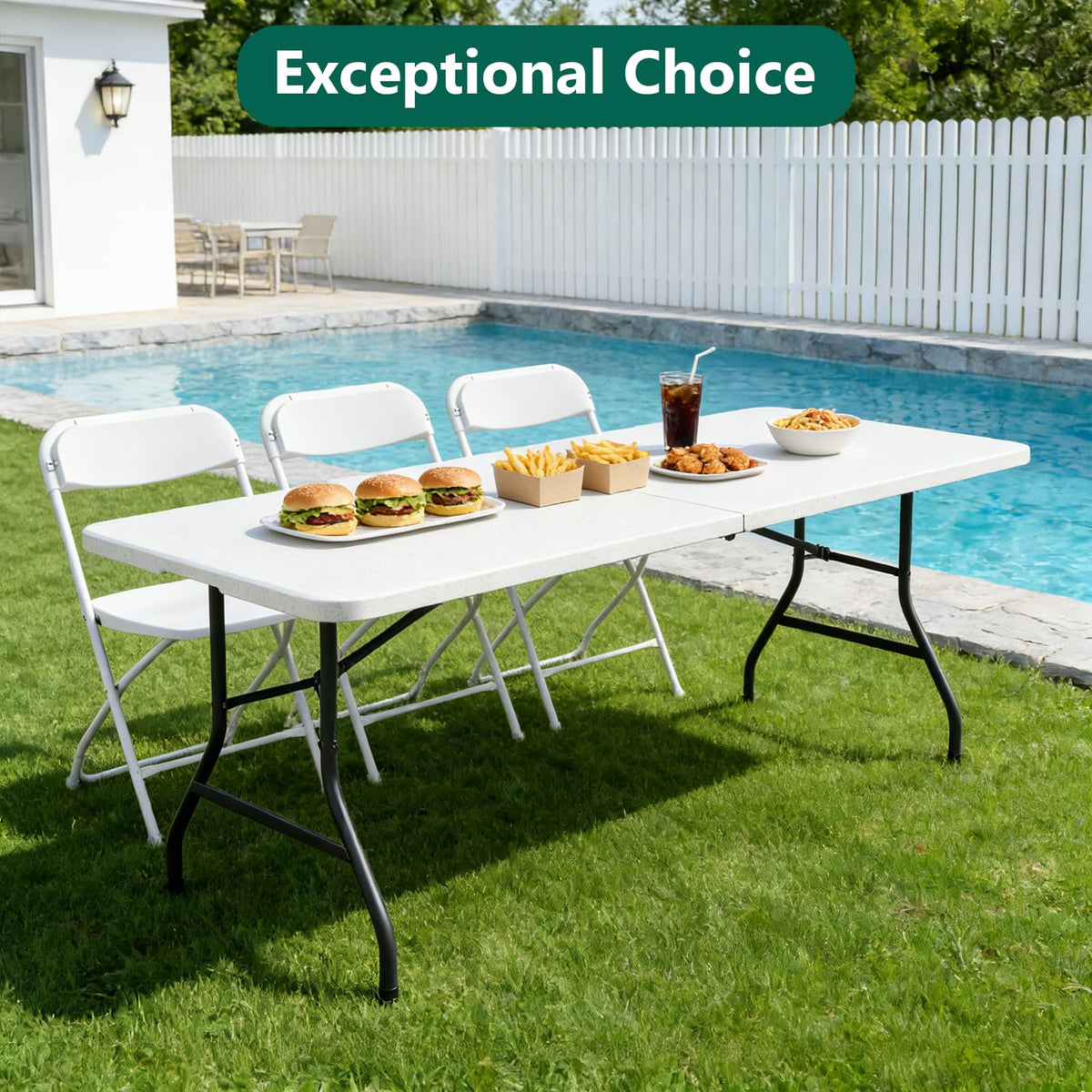 6FT Heavy Duty Plastic Folding Table with Steel Legs White F7949