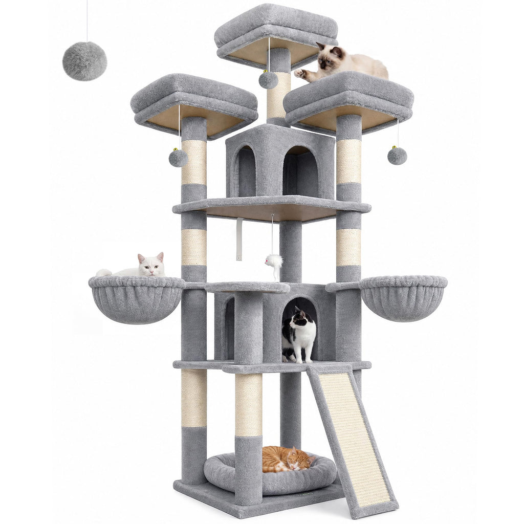 70 Inch Light Grey Cat Tree with Scratching Post B805