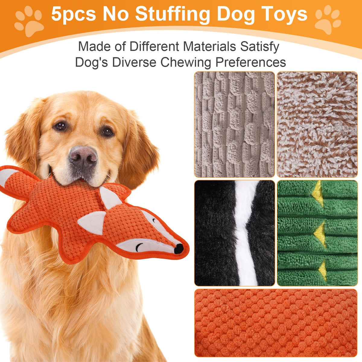 5 Pack Squeaky Plush Dog Toys with Crinkle Paper C673124