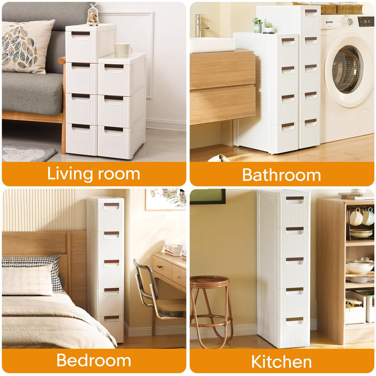 White 3 Drawer Slim Bathroom Cabinet M813706