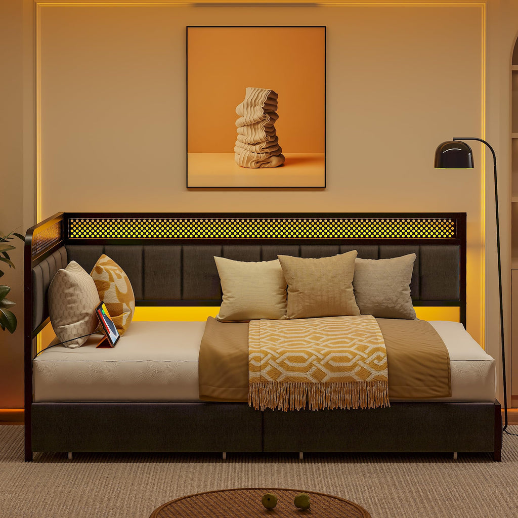 Twin Corner Bed Frame with Upholstered Guardrail S5067