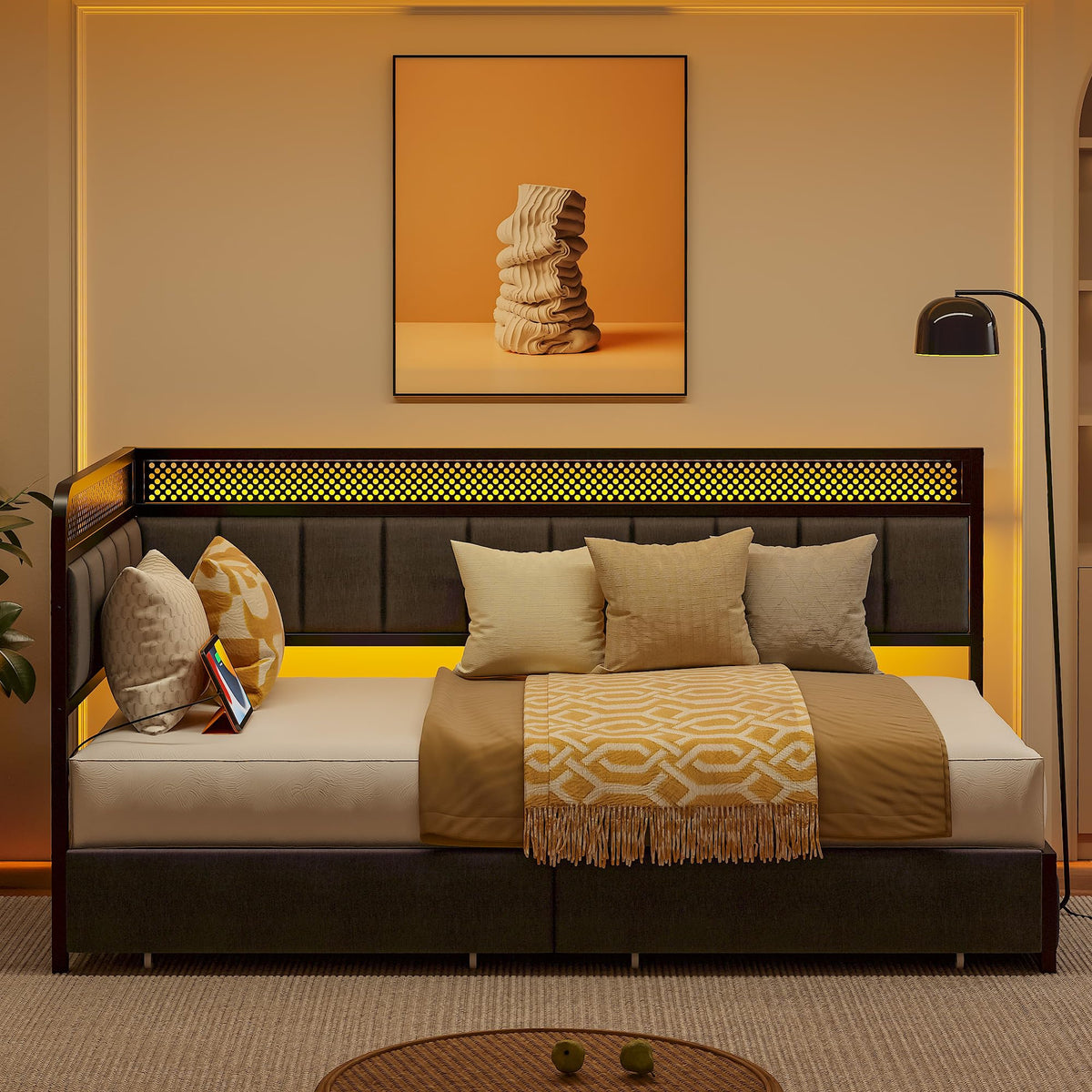 Twin Corner Bed Frame with Upholstered Guardrail S5067