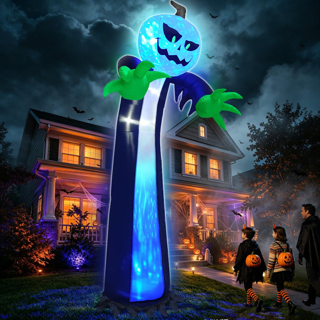 14 Ft Inflatable Pumpkin Ghost Decoration with Rotating LED Light E5258