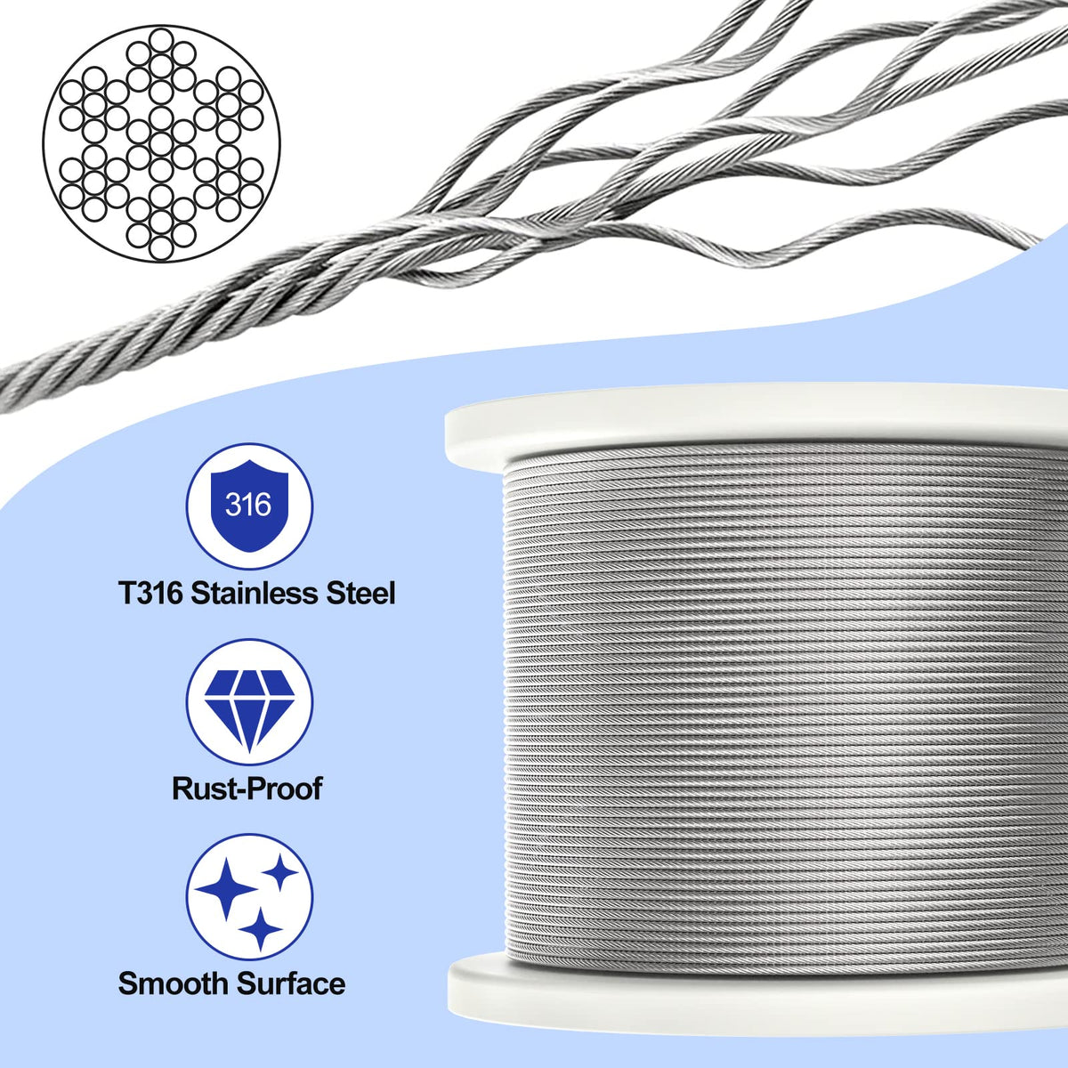 500FT 1/8" T316 Stainless Steel Cable X60792
