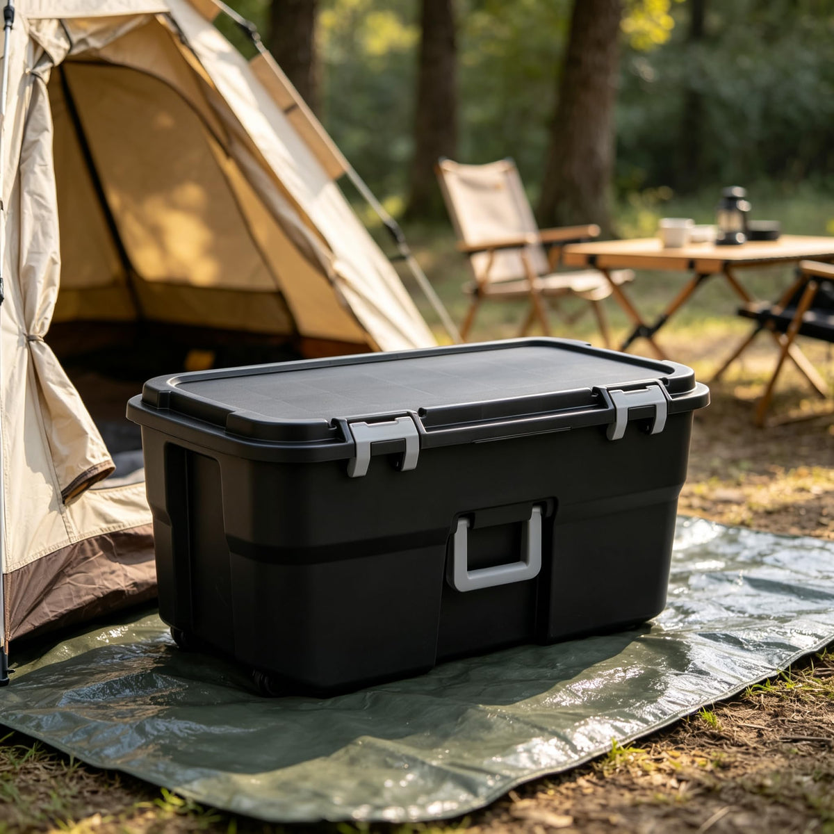 Black 22 Gallon Wheeled Plastic Storage Trunk T130