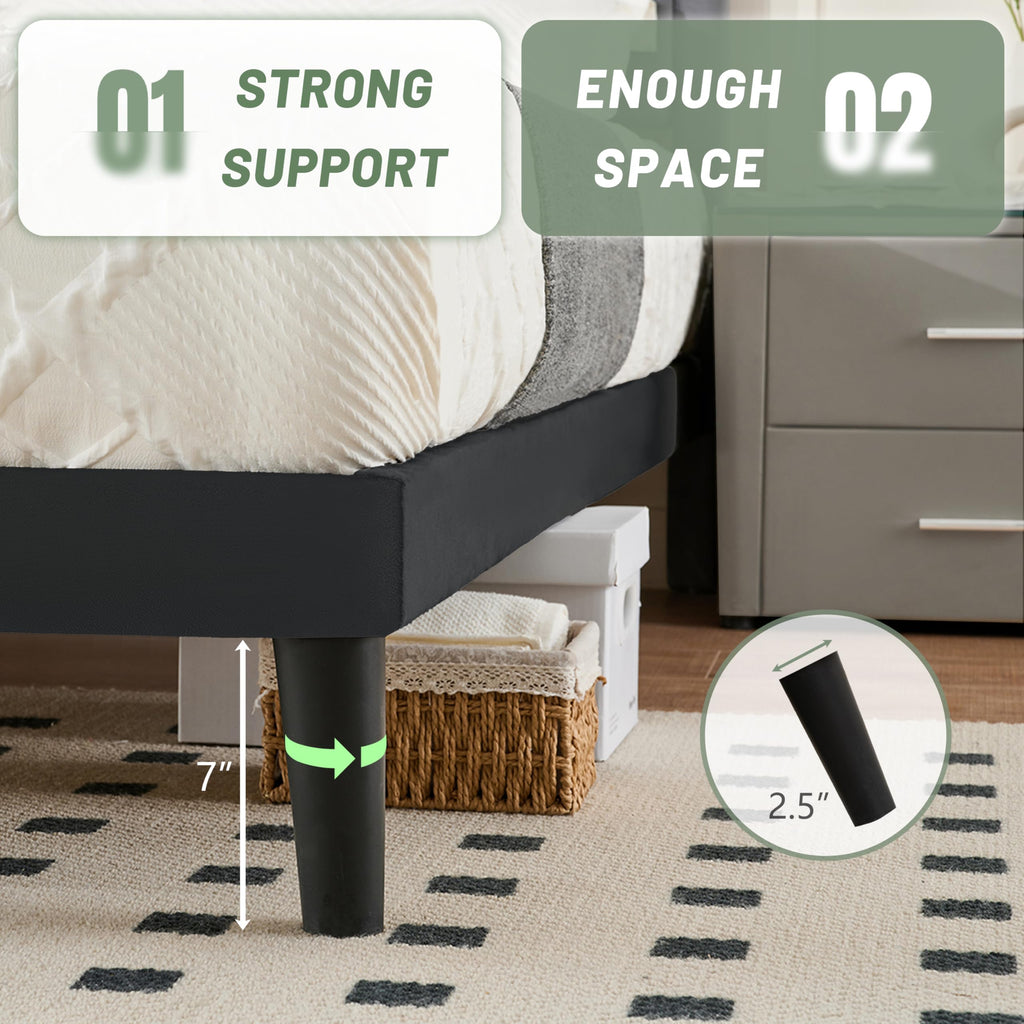 Queen Size Velvet Platform Bed Frame with Headboard L359689
