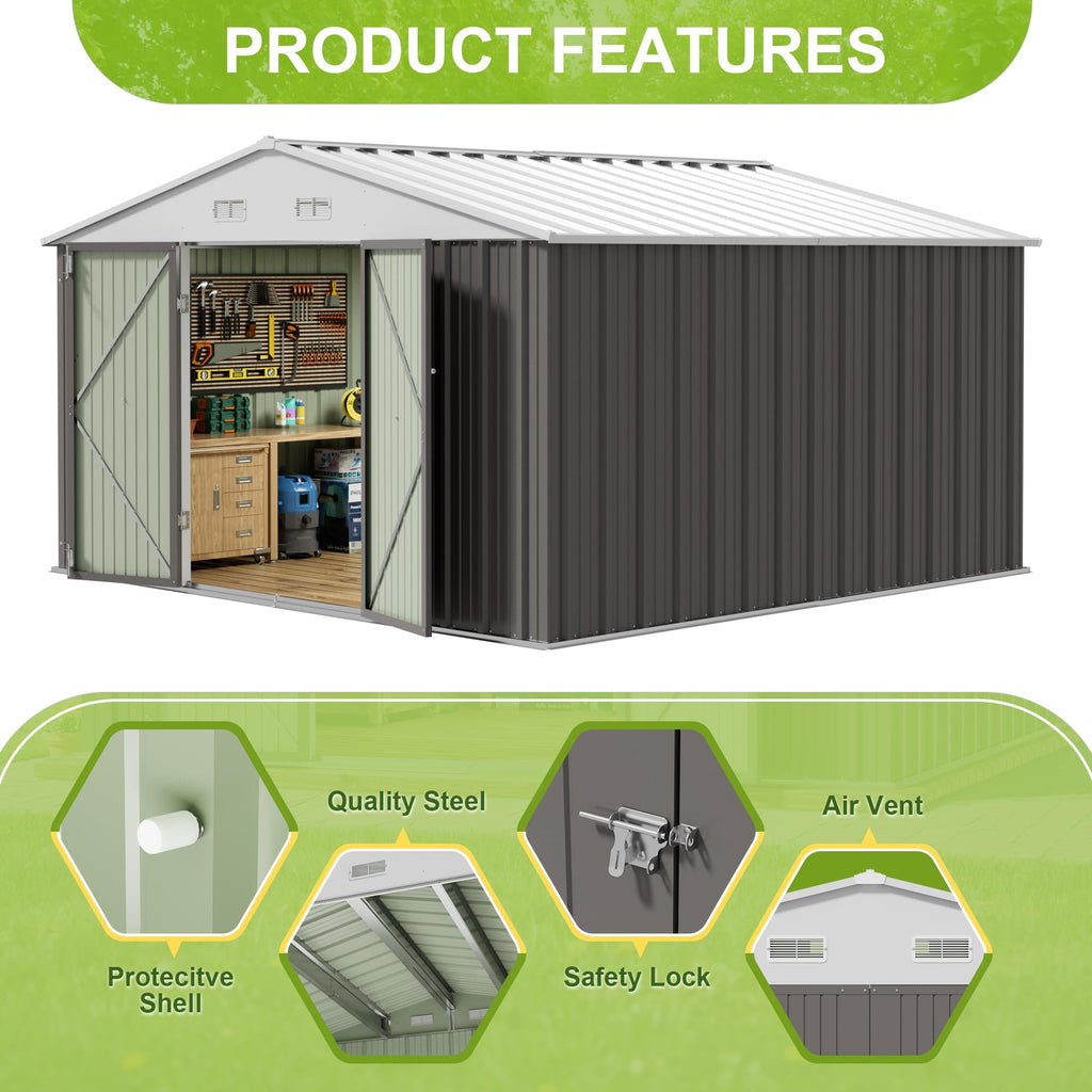 10x10 FT Grey Outdoor Storage Shed P6457