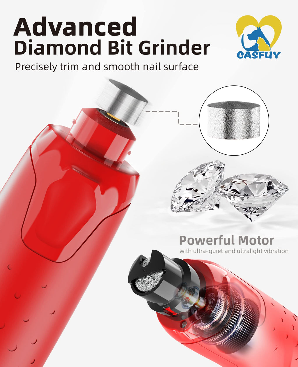 Quiet 6-Speed Rechargeable Electric Dog Nail Grinder with 2 LED Lights Q78544